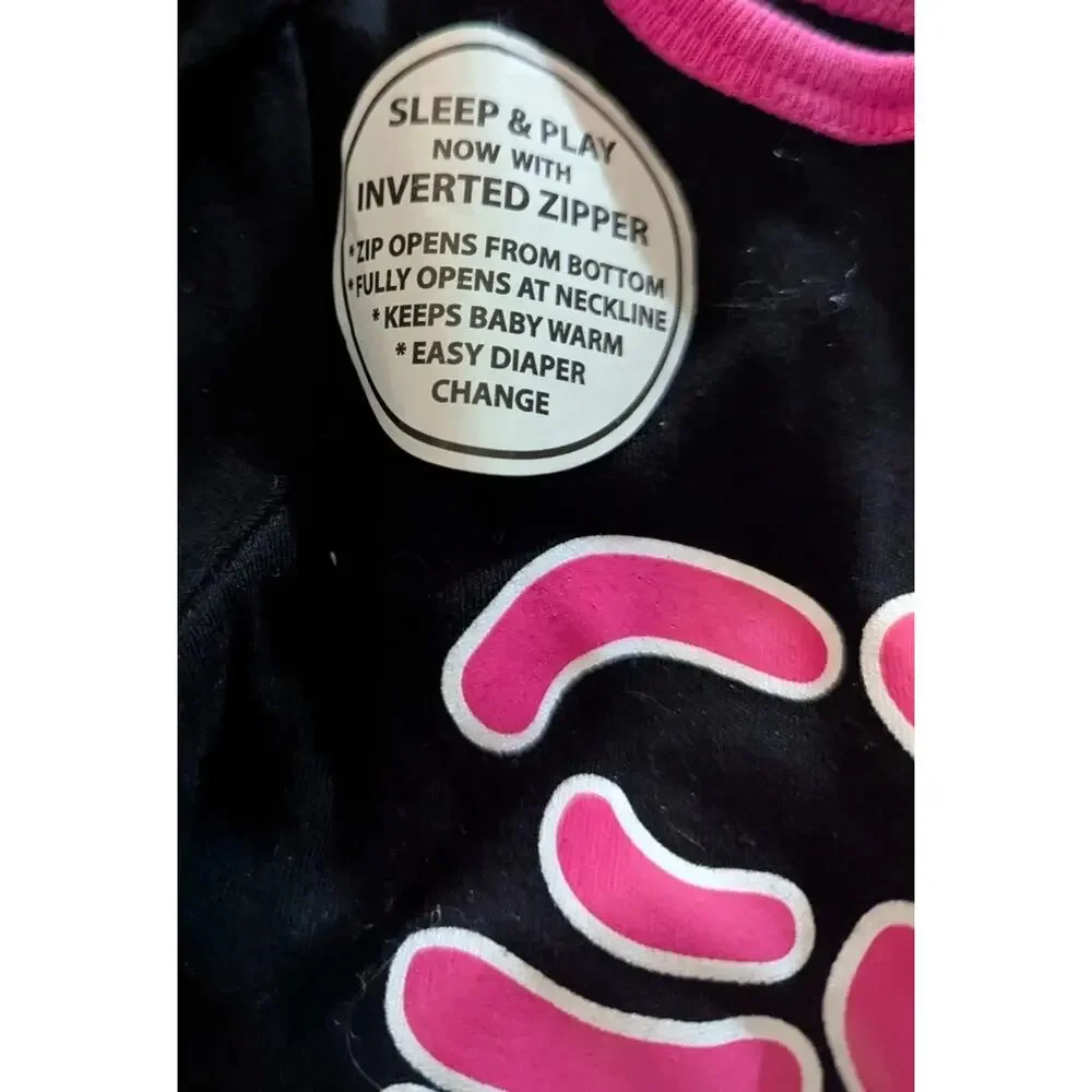 Baby Girls Pink Black Halloween Skeleton 1 Piece Sleeper Footed 0-3 Months New